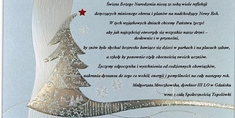 Powiększ grafikę: Grafika z życzeniami świątecznymi od Dyrekcji i społeczności Topolówki